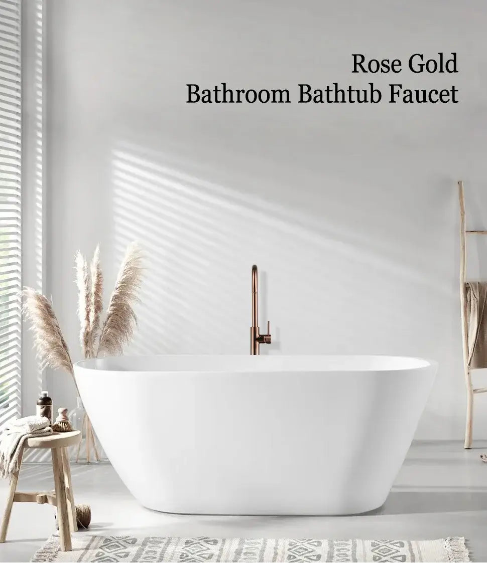 Bathroom Bathtub Floor Stand Faucet Rose Gold Mixer Single Handle Tap 360 Rotation Spout With Brass Hand Hot &Cold