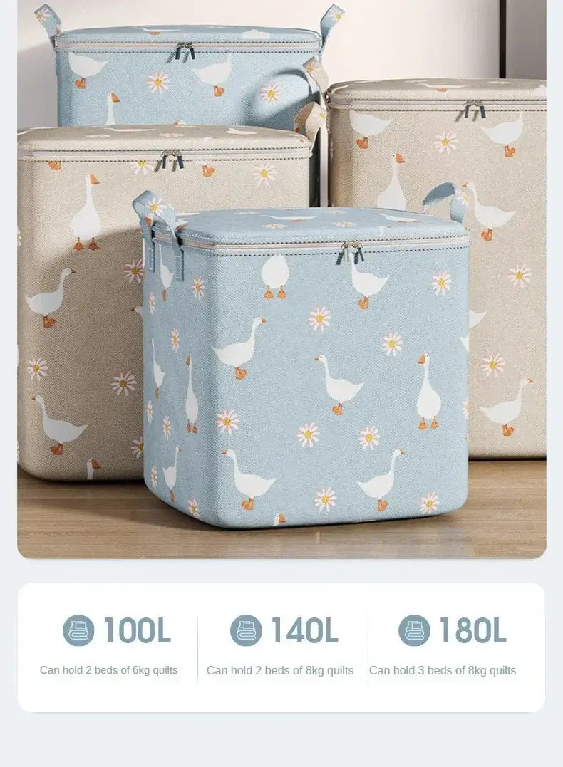 Large Capacity Clothes & Quilt Storage Bag – Foldable Non-Woven Wardrobe Organizer Box (100L / 140L / 180L)