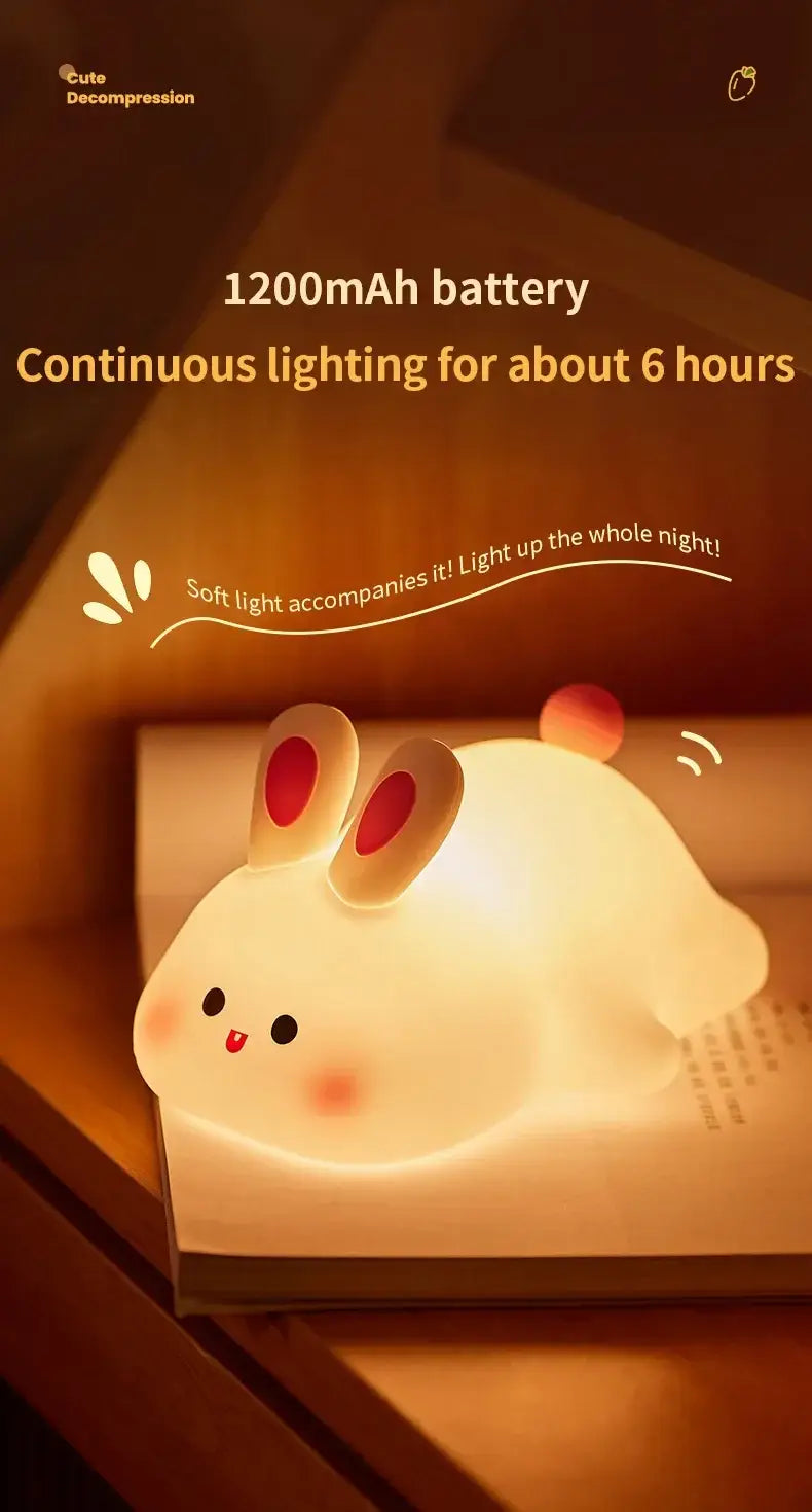 LED Silicone Rabbit Night Light – Touch Sensor Cute Animal Lamp USB Rechargeable Kids Bedroom Decor & Bedside Lamp
