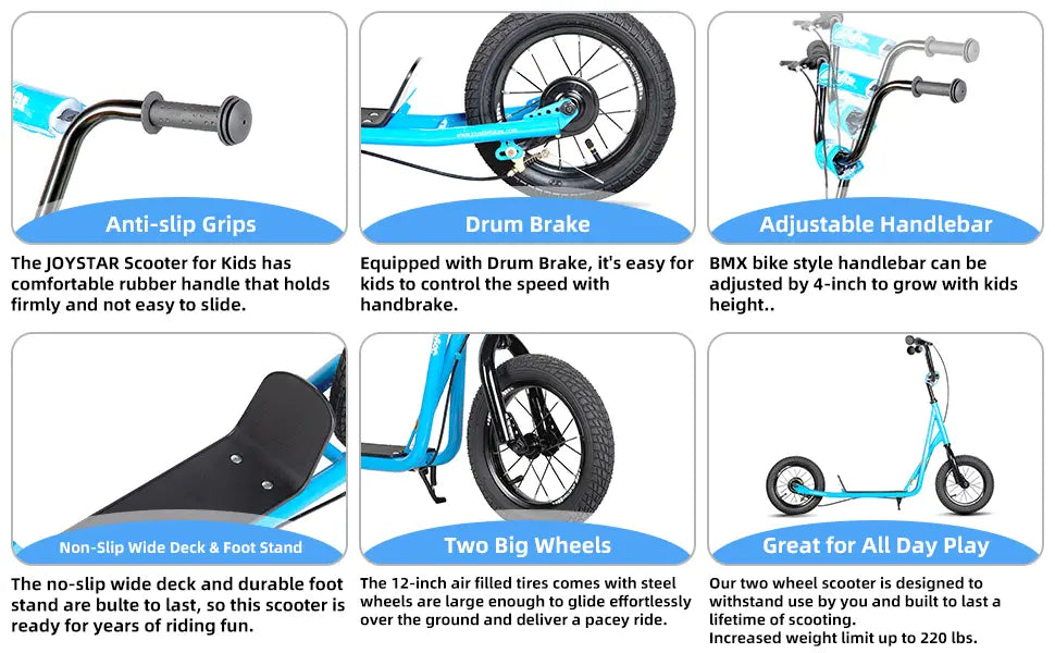 JOYSTAR Kick Scooter for Kids (Ages 5-9) | 12’’ Wheels Adjustable Handlebar Rear V-Brake