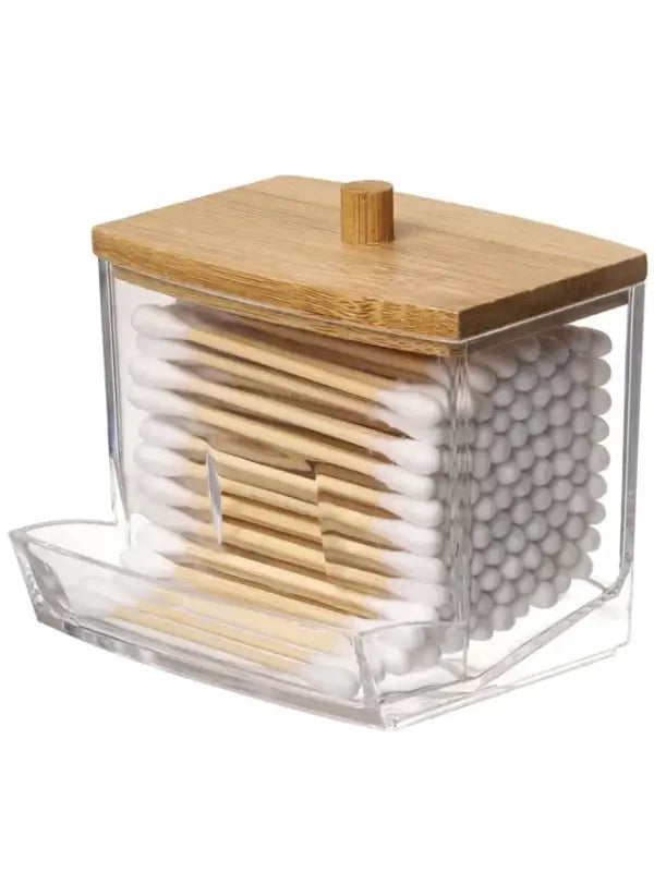 Acrylic Storage Box Bathroom Jar Makeup Organizer Cotton Round Pad Holder Cotton Swab Box Qtip Holder Dispenser