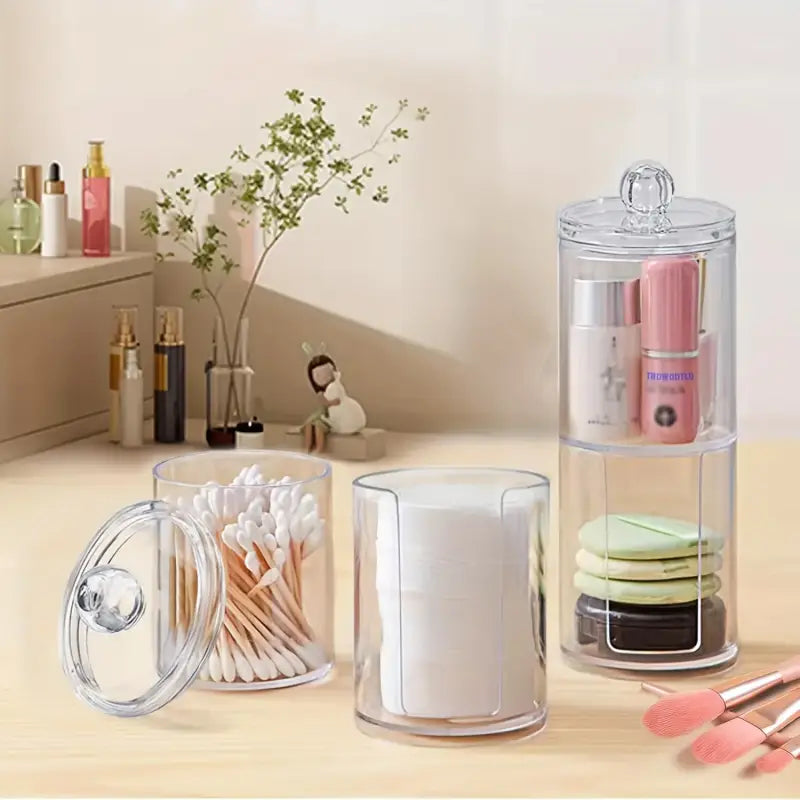 Acrylic Storage Box Bathroom Jar Makeup Organizer Cotton Round Pad Holder Cotton Swab Box Qtip Holder Dispenser