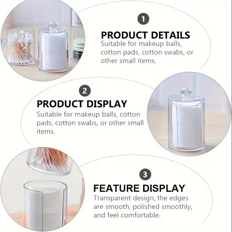 Acrylic Storage Box Bathroom Jar Makeup Organizer Cotton Round Pad Holder Cotton Swab Box Qtip Holder Dispenser