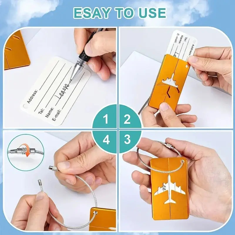 Aluminium Alloy Aircraft Luggage Tag – Durable Anti-Lost Travel ID Tag with Name Card Solid Color Travel Accessory
