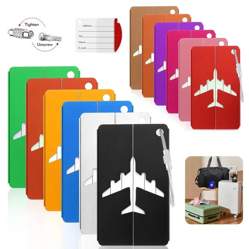 Aluminium Alloy Aircraft Luggage Tag – Durable Anti-Lost Travel ID Tag with Name Card Solid Color Travel Accessory