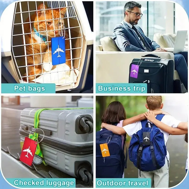 Aluminium Alloy Aircraft Luggage Tag – Durable Anti-Lost Travel ID Tag with Name Card Solid Color Travel Accessory