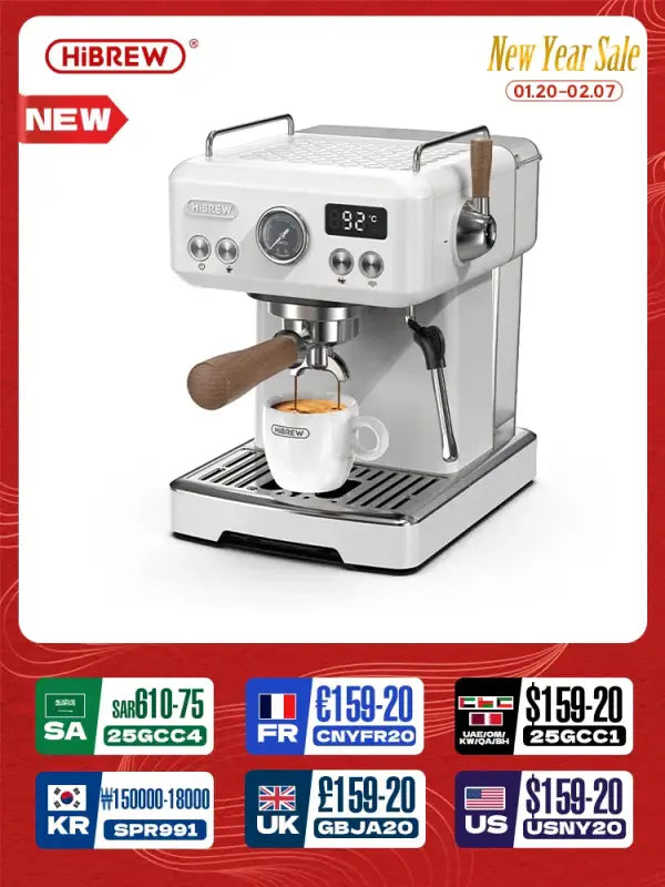 HiBREW Semi-Automatic Espresso Machine 20Bar Pressure Adjustable Temperature for Cappuccino
