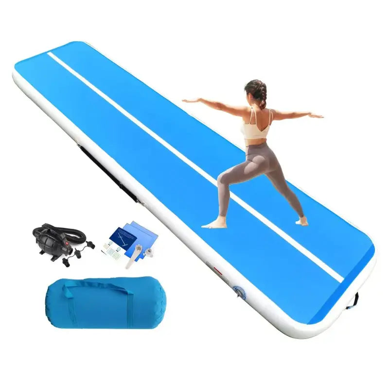 Inflatable AirTrack Gym Mat – PVC DWF Tumbling Mat for Gymnastics Cheer Taekwondo & Home Use (3m–10m Lengths) - Blue
