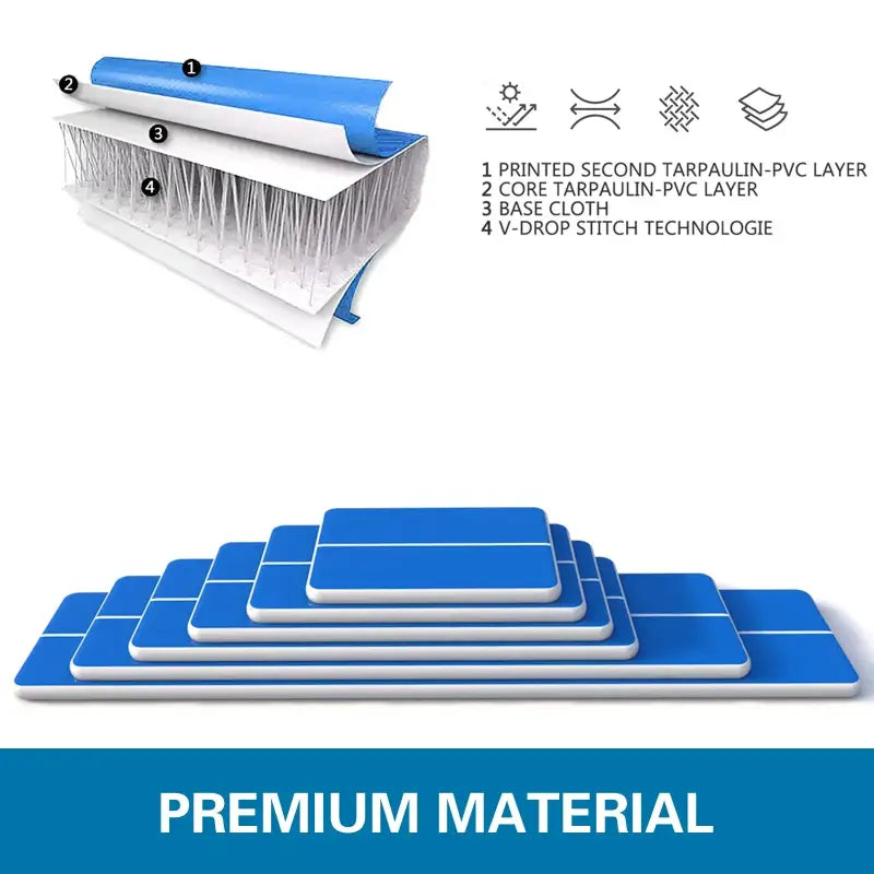 Inflatable AirTrack Gym Mat – PVC DWF Tumbling Mat for Gymnastics Cheer Taekwondo & Home Use (3m–10m Lengths) - Blue