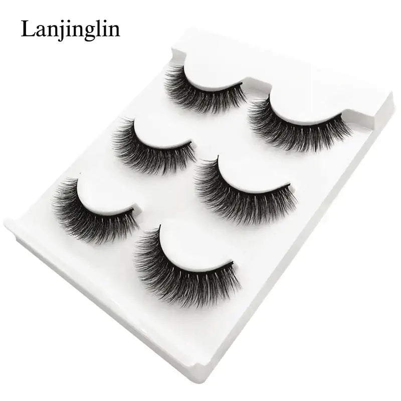 LANJINGLIN 3 Pairs 3D Faux Mink Hair False Eyelashes – Soft Wispy Fluffy Reusable Lashes - X06 / lashes