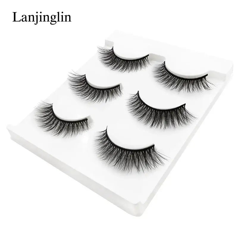 LANJINGLIN 3 Pairs 3D Faux Mink Hair False Eyelashes – Soft Wispy Fluffy Reusable Lashes - X15 / lashes