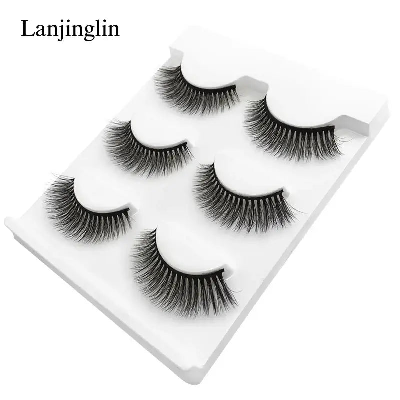 LANJINGLIN 3 Pairs 3D Faux Mink Hair False Eyelashes – Soft Wispy Fluffy Reusable Lashes - X03 / lashes