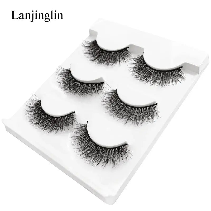 LANJINGLIN 3 Pairs 3D Faux Mink Hair False Eyelashes – Soft Wispy Fluffy Reusable Lashes - X07 / lashes