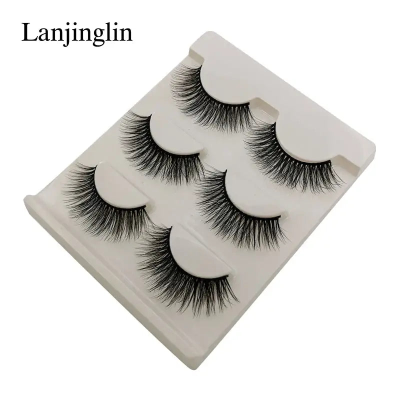 LANJINGLIN 3 Pairs 3D Faux Mink Hair False Eyelashes – Soft Wispy Fluffy Reusable Lashes - G309 / lashes