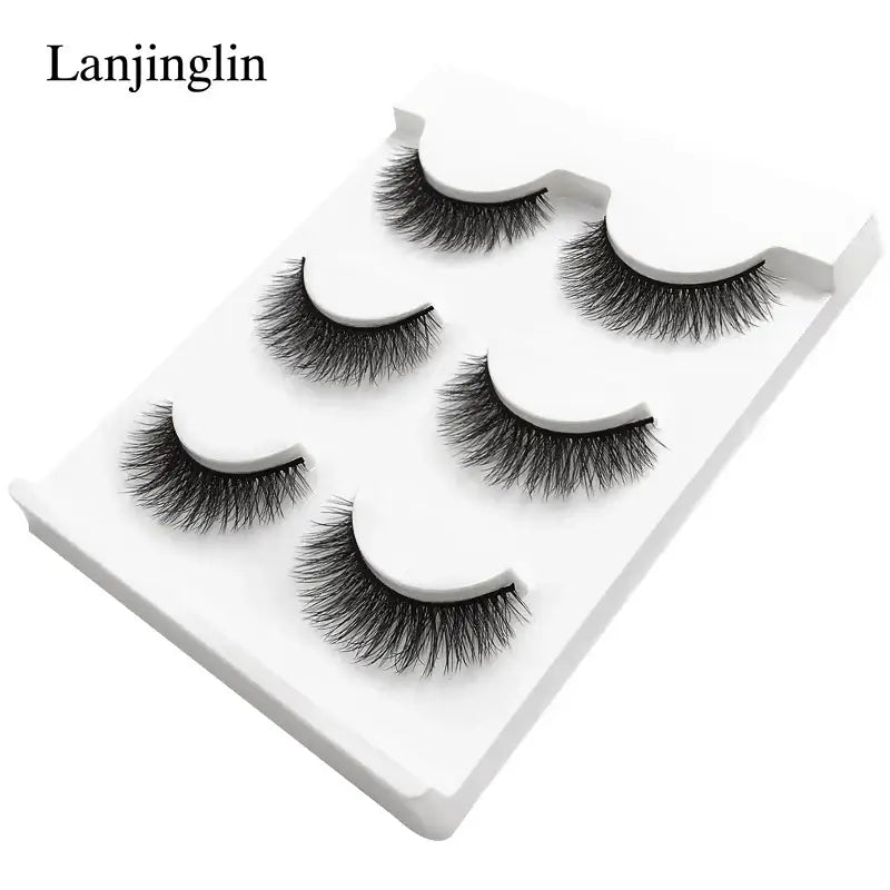 LANJINGLIN 3 Pairs 3D Faux Mink Hair False Eyelashes – Soft Wispy Fluffy Reusable Lashes - X23 / lashes
