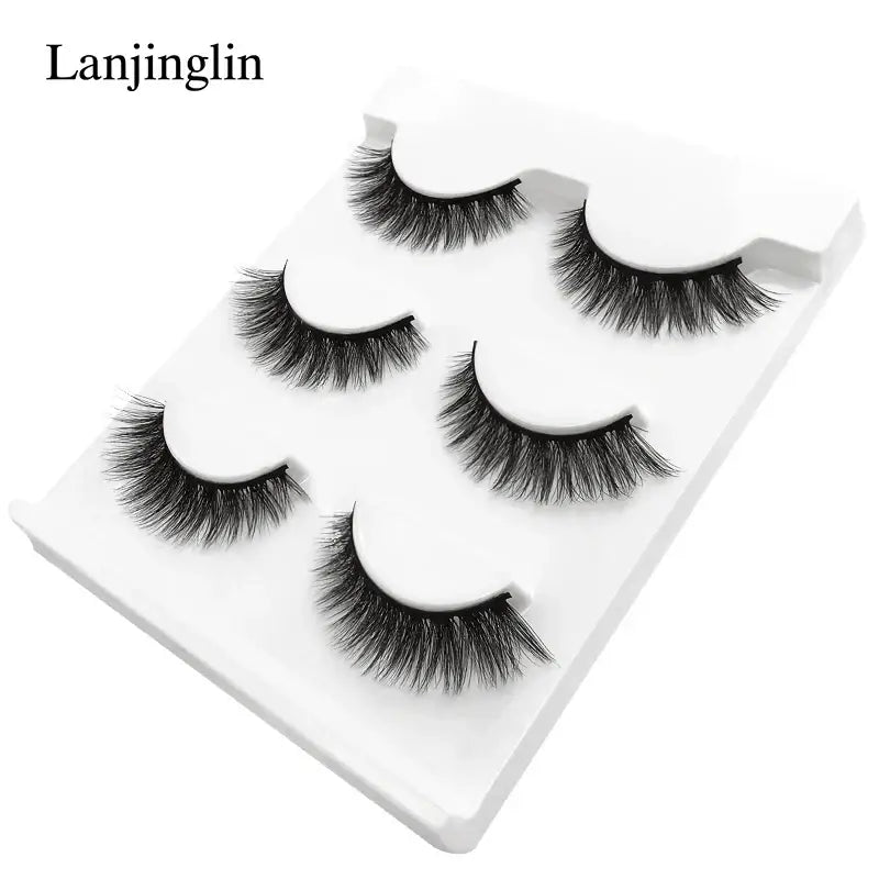 LANJINGLIN 3 Pairs 3D Faux Mink Hair False Eyelashes – Soft Wispy Fluffy Reusable Lashes - X08 / lashes