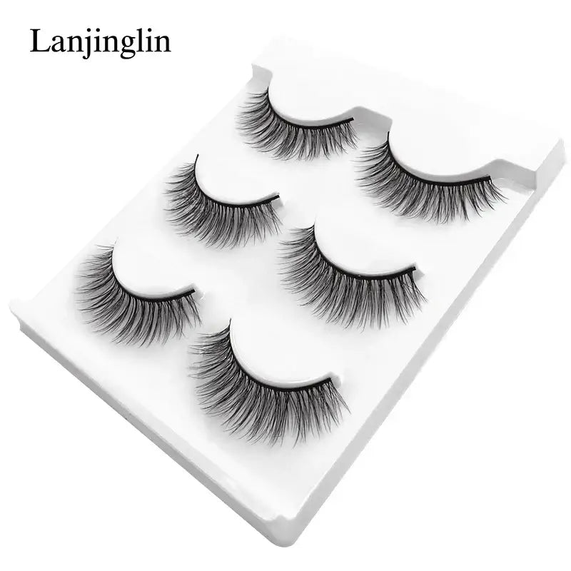 LANJINGLIN 3 Pairs 3D Faux Mink Hair False Eyelashes – Soft Wispy Fluffy Reusable Lashes - X17 / lashes