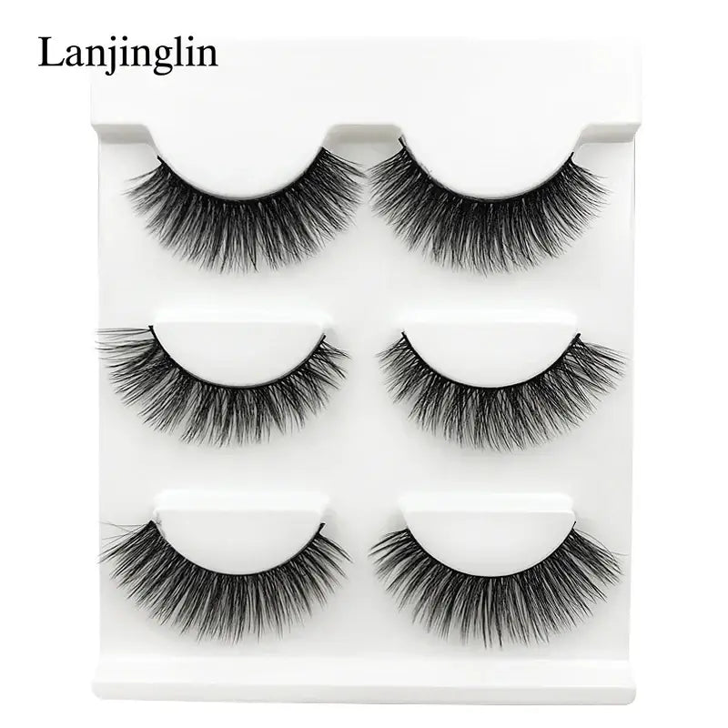 LANJINGLIN 3 Pairs 3D Faux Mink Hair False Eyelashes – Soft Wispy Fluffy Reusable Lashes - X21 / lashes