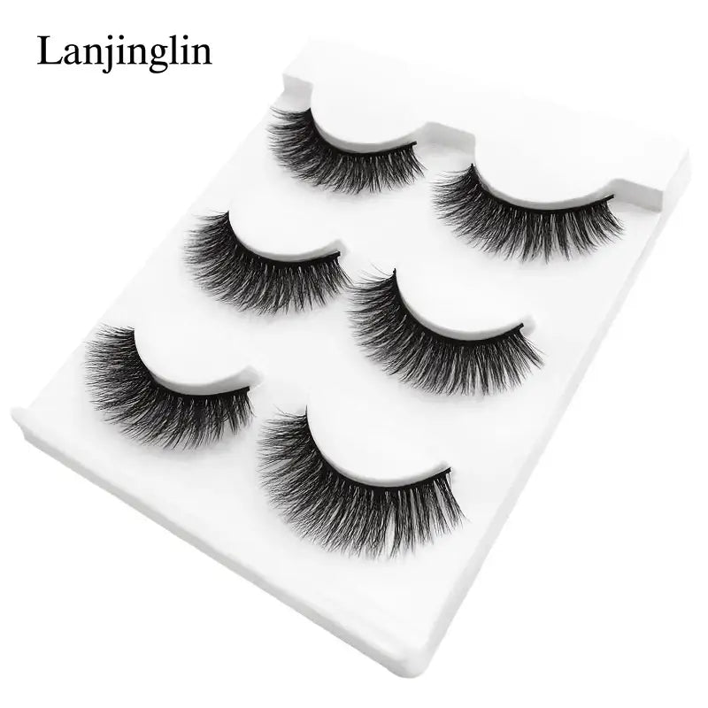 LANJINGLIN 3 Pairs 3D Faux Mink Hair False Eyelashes – Soft Wispy Fluffy Reusable Lashes - X25 / lashes