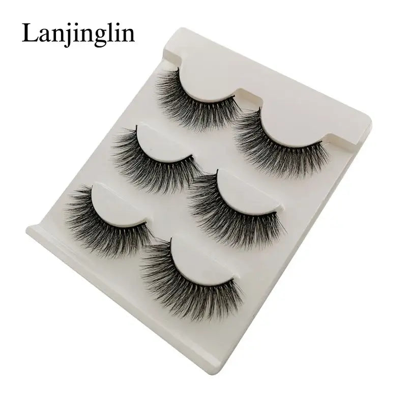 LANJINGLIN 3 Pairs 3D Faux Mink Hair False Eyelashes – Soft Wispy Fluffy Reusable Lashes - G300 / lashes