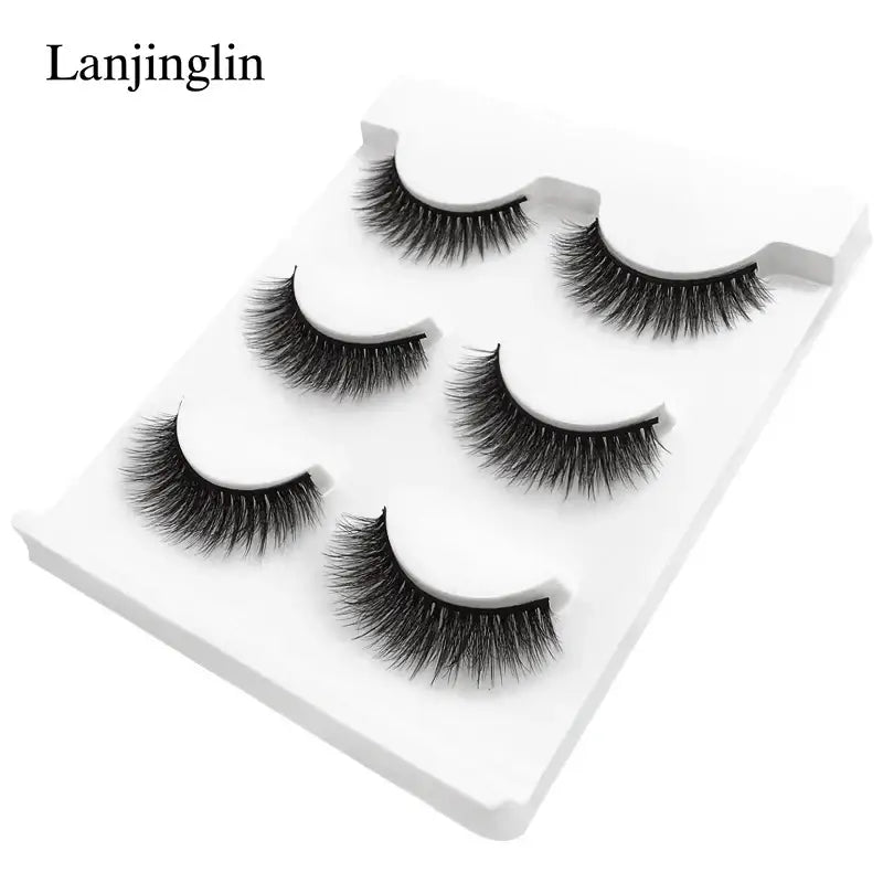 LANJINGLIN 3 Pairs 3D Faux Mink Hair False Eyelashes – Soft Wispy Fluffy Reusable Lashes - X22 / lashes