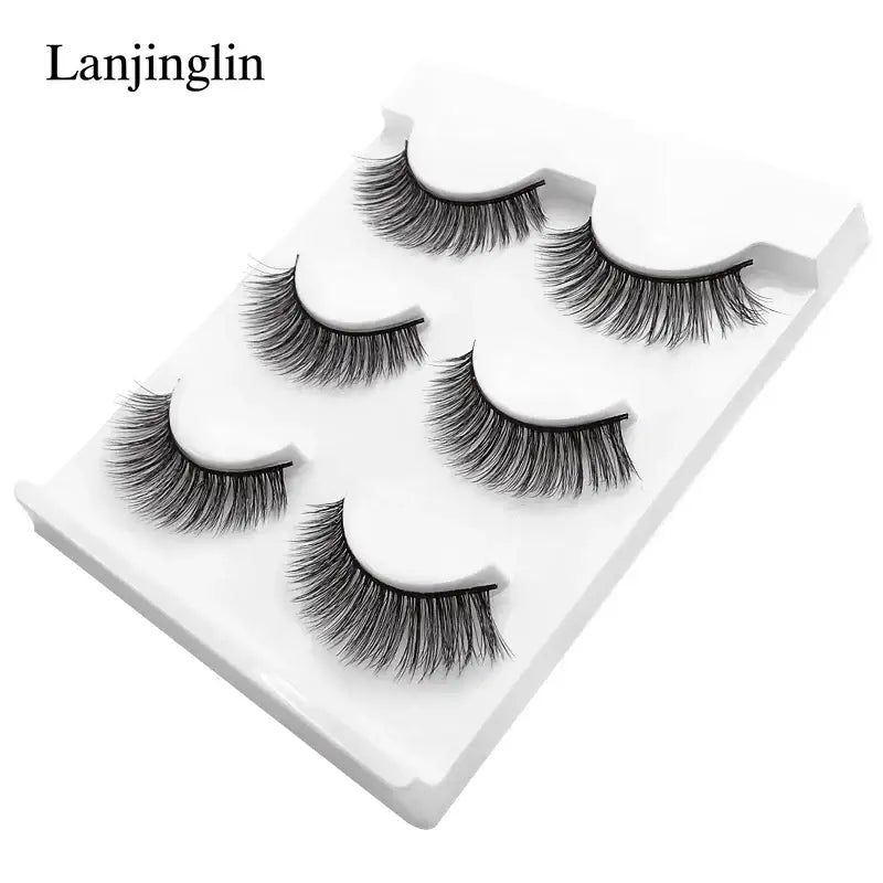 LANJINGLIN 3 Pairs 3D Faux Mink Hair False Eyelashes – Soft Wispy Fluffy Reusable Lashes - X10 / lashes