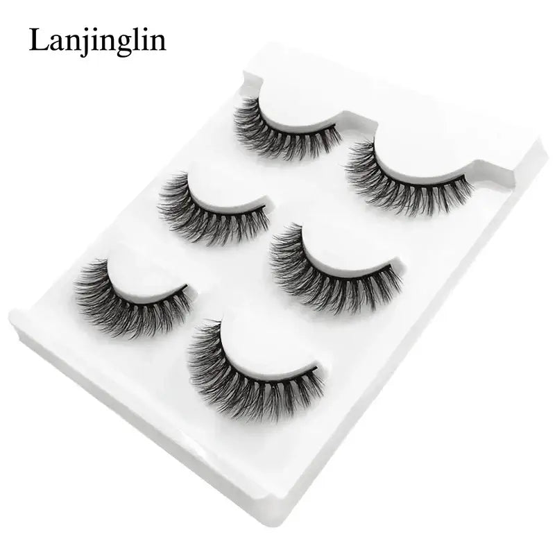 LANJINGLIN 3 Pairs 3D Faux Mink Hair False Eyelashes – Soft Wispy Fluffy Reusable Lashes - X04 / lashes
