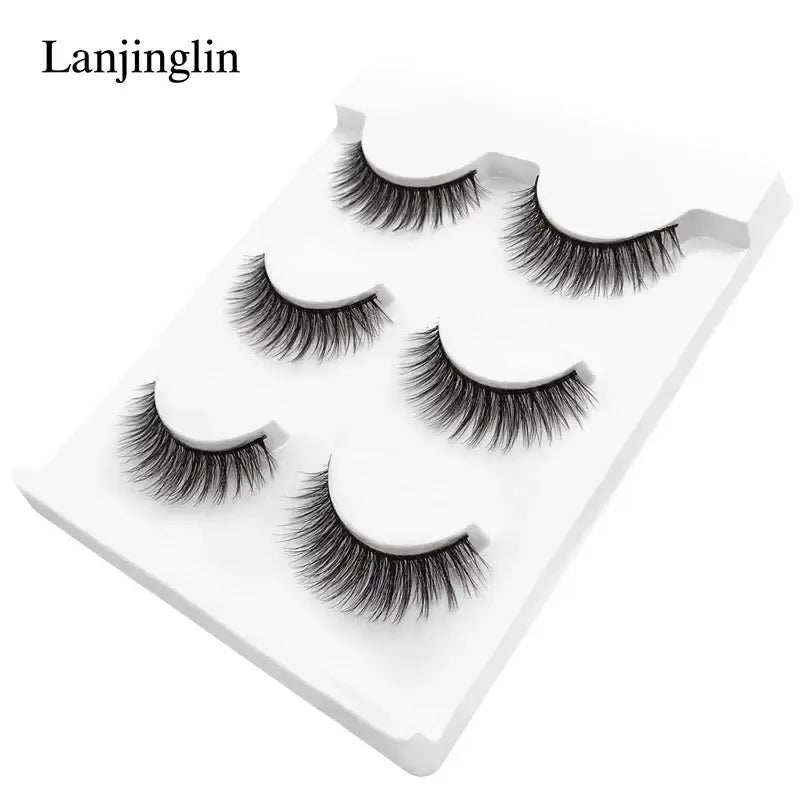 LANJINGLIN 3 Pairs 3D Faux Mink Hair False Eyelashes – Soft Wispy Fluffy Reusable Lashes - X24 / lashes