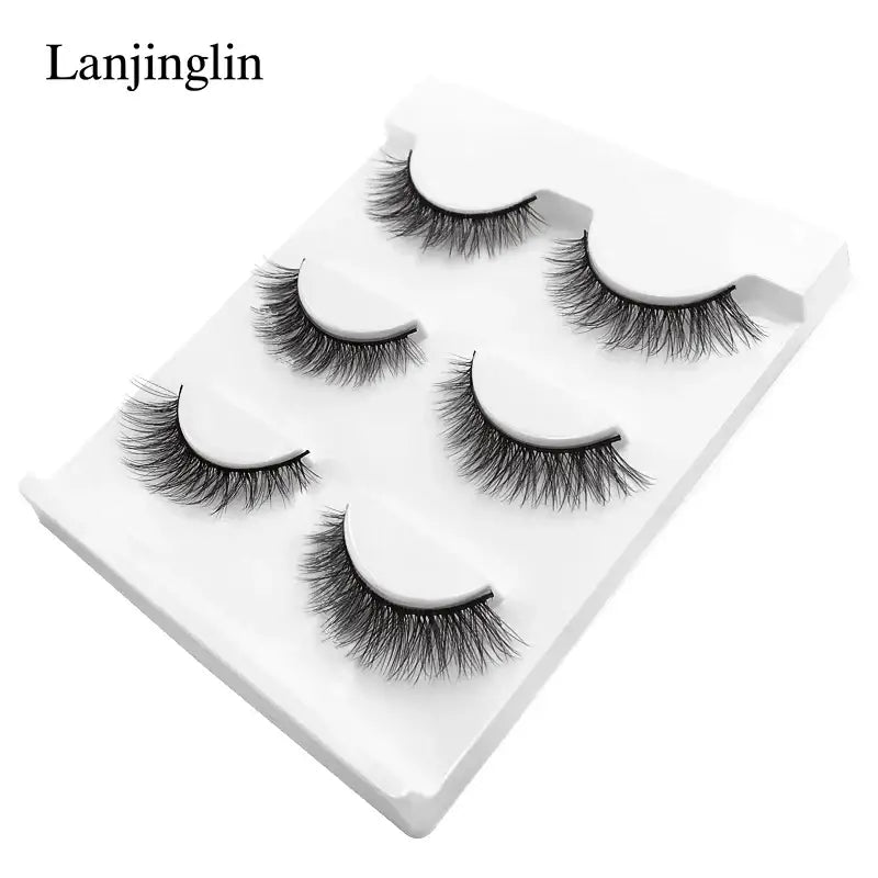 LANJINGLIN 3 Pairs 3D Faux Mink Hair False Eyelashes – Soft Wispy Fluffy Reusable Lashes - X01 / lashes