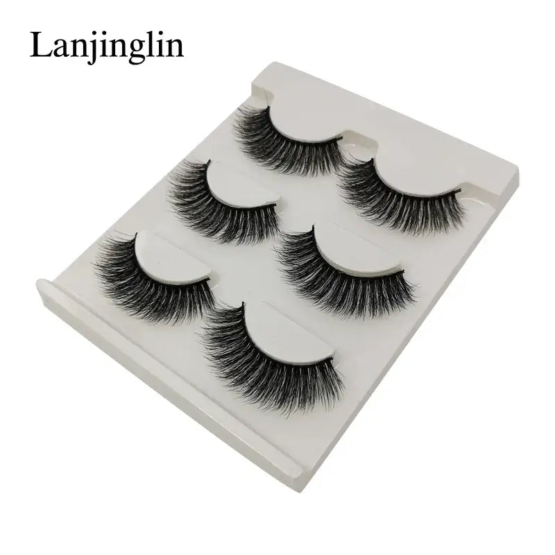 LANJINGLIN 3 Pairs 3D Faux Mink Hair False Eyelashes – Soft Wispy Fluffy Reusable Lashes - G304 / lashes