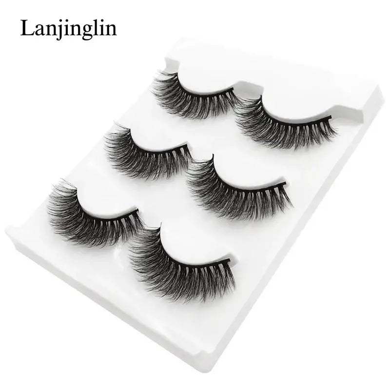 LANJINGLIN 3 Pairs 3D Faux Mink Hair False Eyelashes – Soft Wispy Fluffy Reusable Lashes - X19 / lashes