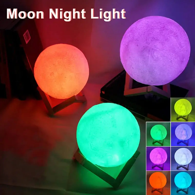 LED 3D Moon Night Light – Book Light Galaxy Lamp with Warm/White/7-Color Modes Battery Powered Kids Bedroom Decor &
