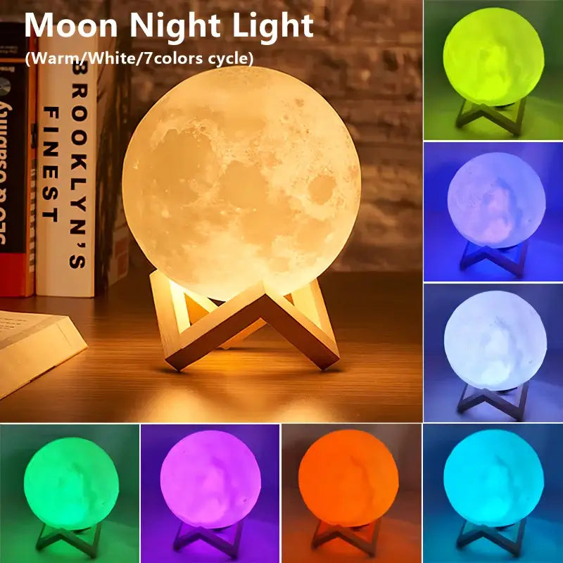 LED 3D Moon Night Light – Book Light Galaxy Lamp with Warm/White/7-Color Modes Battery Powered Kids Bedroom Decor &