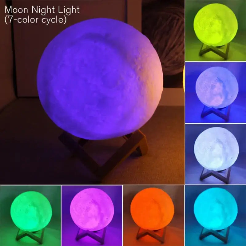 LED 3D Moon Night Light – Book Light Galaxy Lamp with Warm/White/7-Color Modes Battery Powered Kids Bedroom Decor &