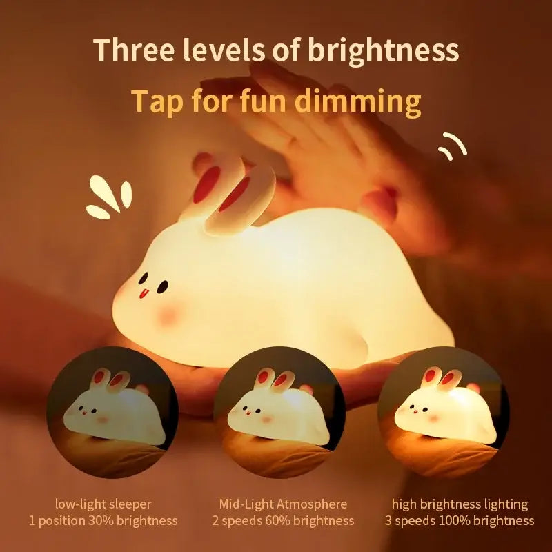 LED Silicone Rabbit Night Light – Touch Sensor Cute Animal Lamp USB Rechargeable Kids Bedroom Decor & Bedside Lamp