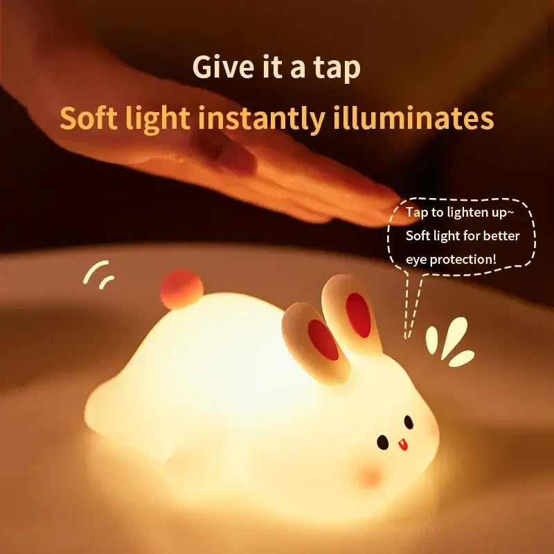 LED Silicone Rabbit Night Light – Touch Sensor Cute Animal Lamp USB Rechargeable Kids Bedroom Decor & Bedside Lamp