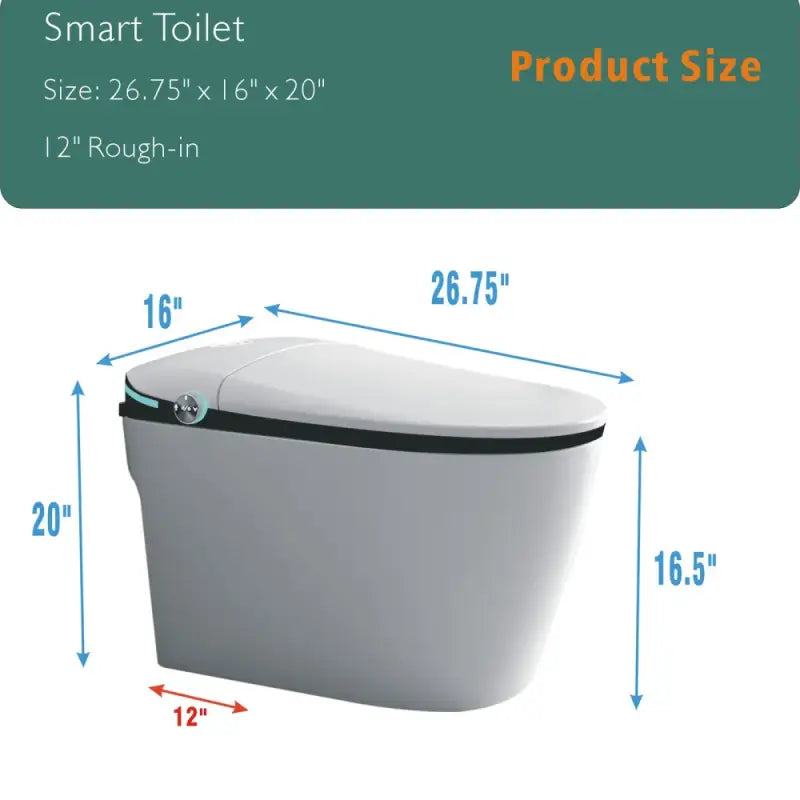 Luxury Smart Toilet with Bidet Seat Auto Open/Close Foot Sensor LED Display & Night Light - WHITE / United States