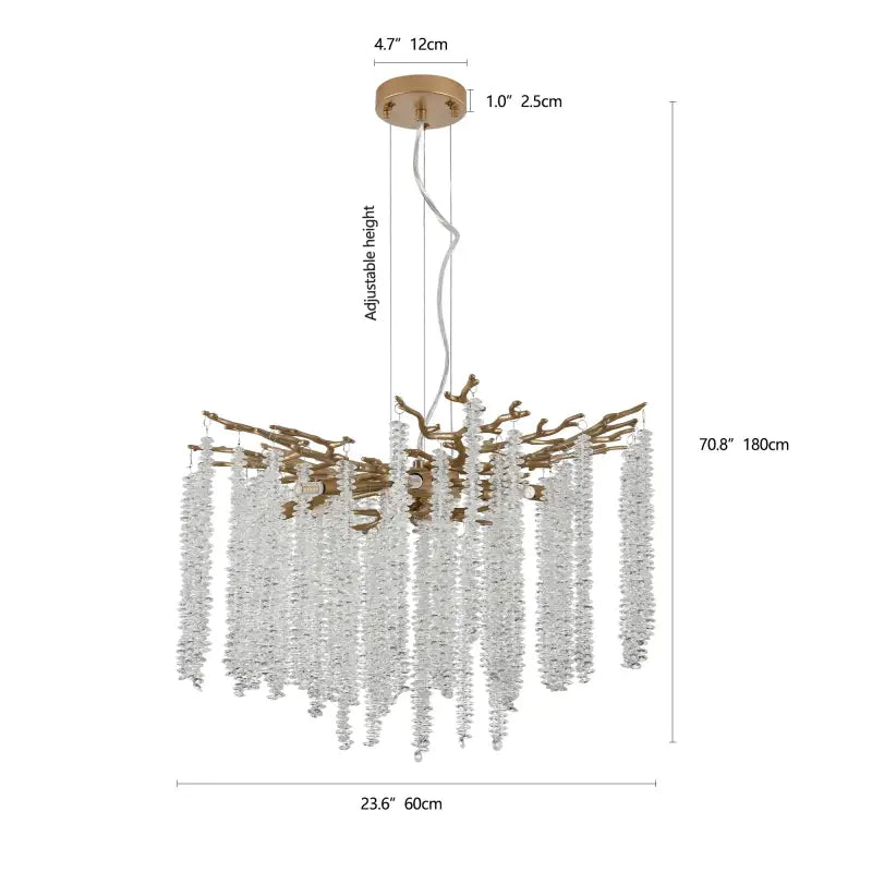 Modern Golden Chandelier Cascading Crystal Strings - Lighting for Living Room Dining Room Foyer - 23.6-inch / United