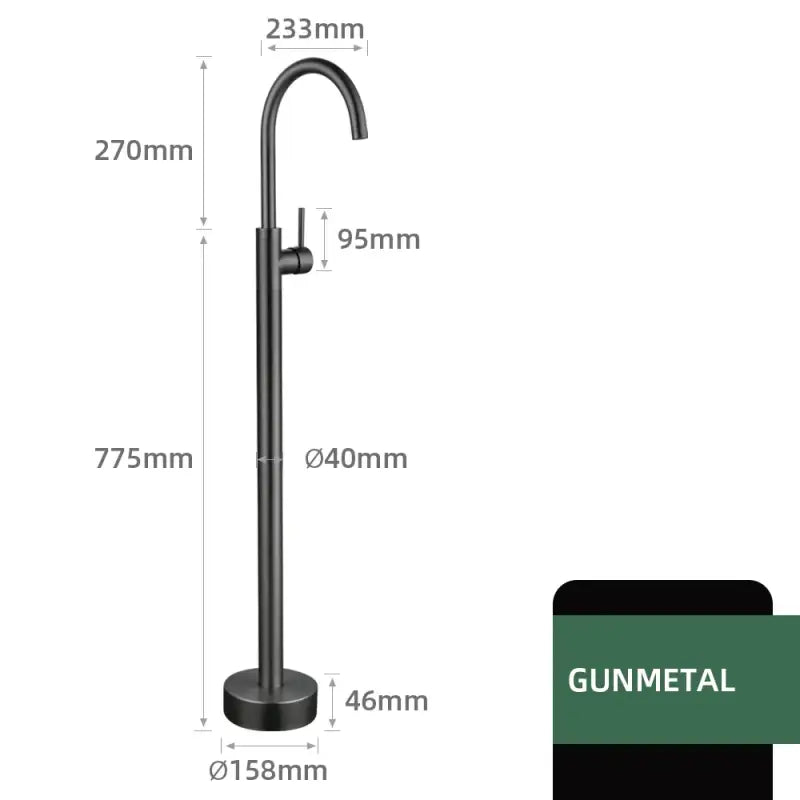 Rose Gold Bathroom Bathtub Floor Stand Faucet – 360° Rotation Mixer with Brass Hand Shower - Gunmetal