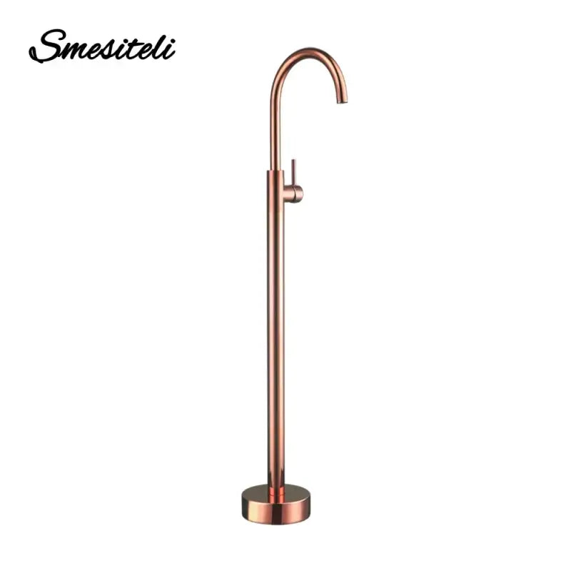 Rose Gold Bathroom Bathtub Floor Stand Faucet – 360° Rotation Mixer with Brass Hand Shower