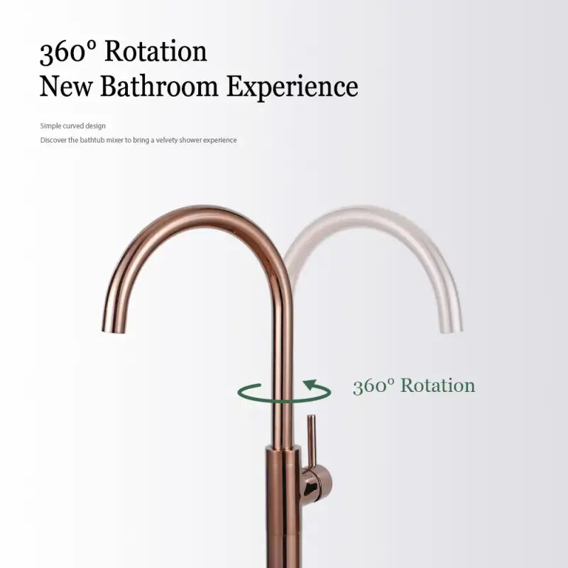 Rose Gold Bathroom Bathtub Floor Stand Faucet – 360° Rotation Mixer with Brass Hand Shower