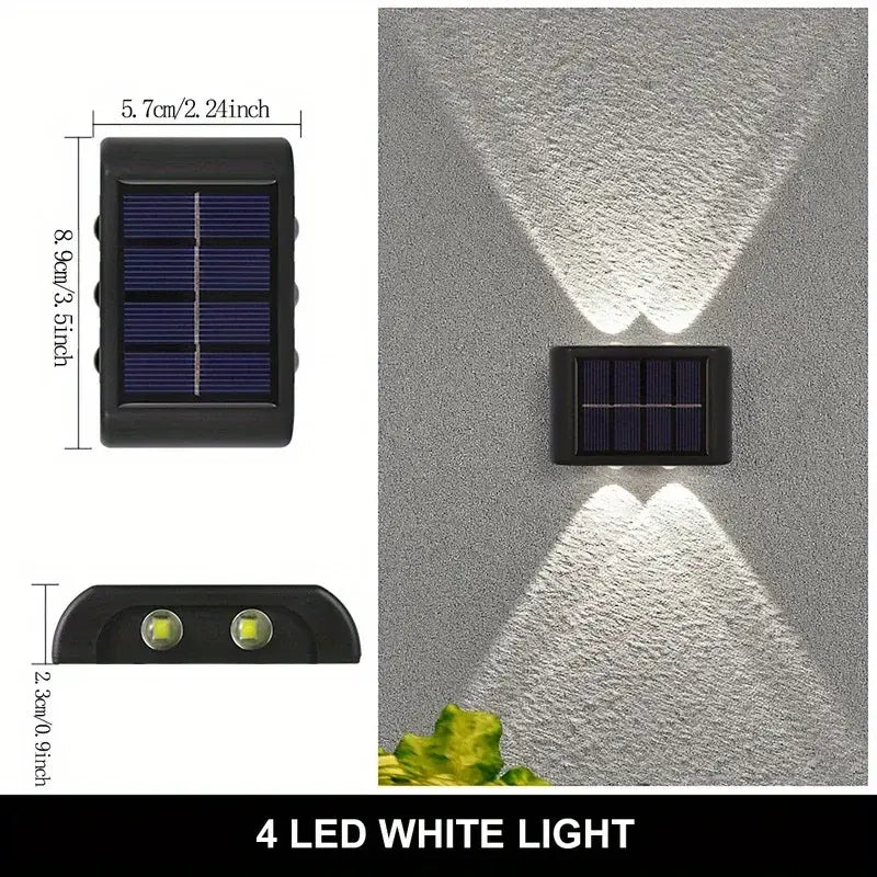 Solar Wall Light – 4-LED Up & Down Outdoor Decorative Lamp Waterproof Exterior Light for Garden Patio Yard (1/2/4/6