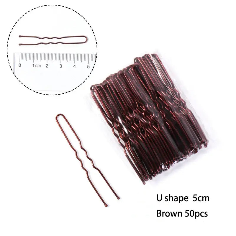 U-Shaped Gold Brown Plated Hairpins Metal Bobby Pins for Buns Hair Styling Salon Accessories - U Brown 5cm / 50PCS