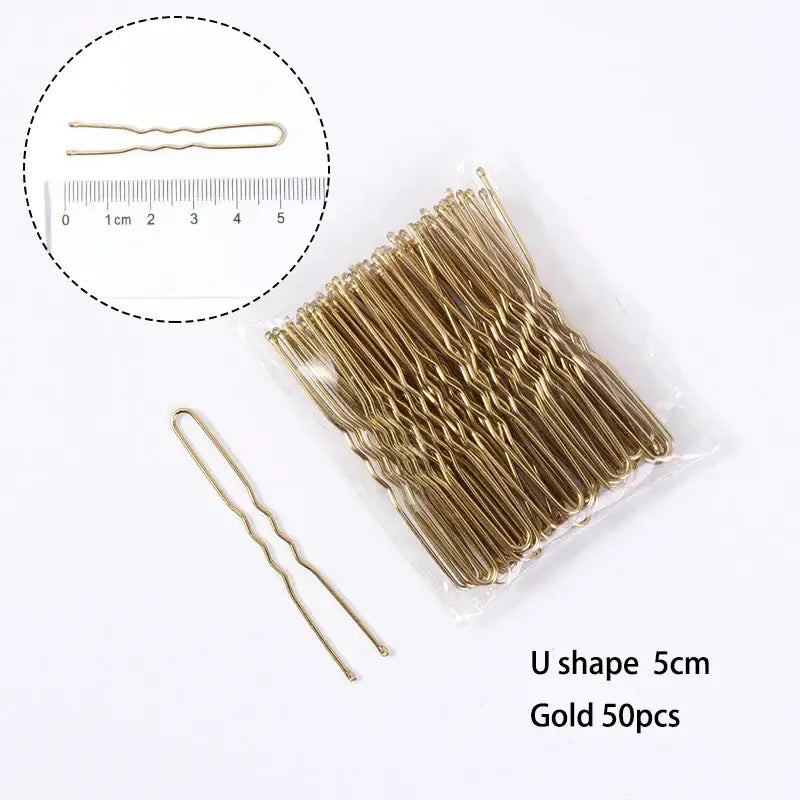 U-Shaped Gold Brown Plated Hairpins Metal Bobby Pins for Buns Hair Styling Salon Accessories - U Gold 5cm / 50PCS