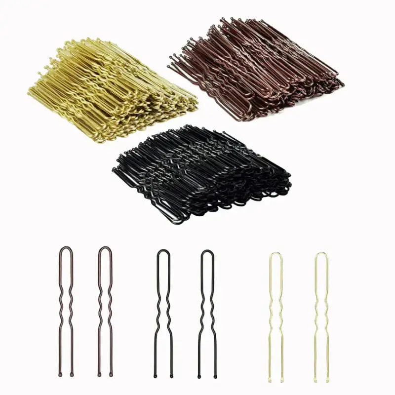 U-Shaped Gold Brown Plated Hairpins Metal Bobby Pins for Buns Hair Styling Salon Accessories