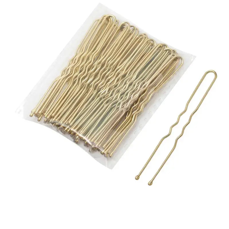 U-Shaped Gold Brown Plated Hairpins Metal Bobby Pins for Buns Hair Styling Salon Accessories - U Gold 6cm / 50PCS
