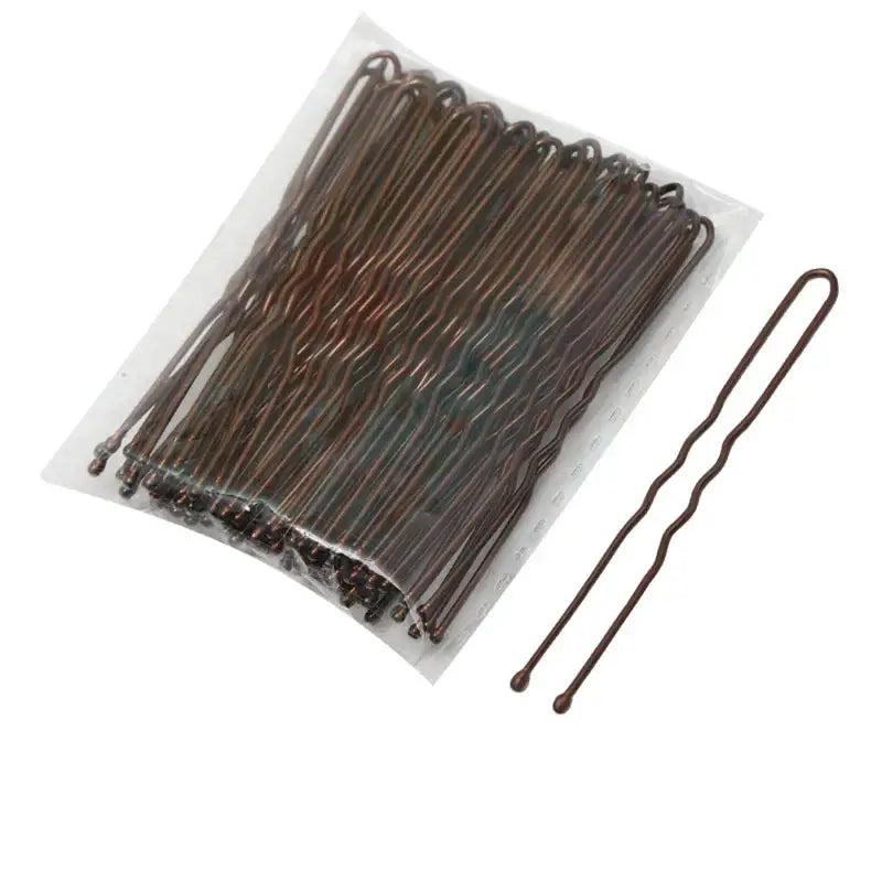 U-Shaped Gold Brown Plated Hairpins Metal Bobby Pins for Buns Hair Styling Salon Accessories - U Brown 6cm / 50PCS