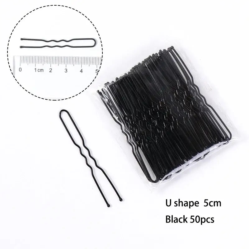 U-Shaped Gold Brown Plated Hairpins Metal Bobby Pins for Buns Hair Styling Salon Accessories - U Black 5cm / 50PCS