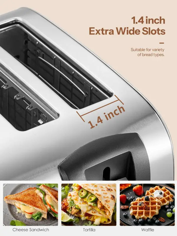 Yabano 4 Slice Toaster | Extra Wide Slots 7-Shade Settings Defrost & Reheat Functions Fun Smiley Plates - sliver
